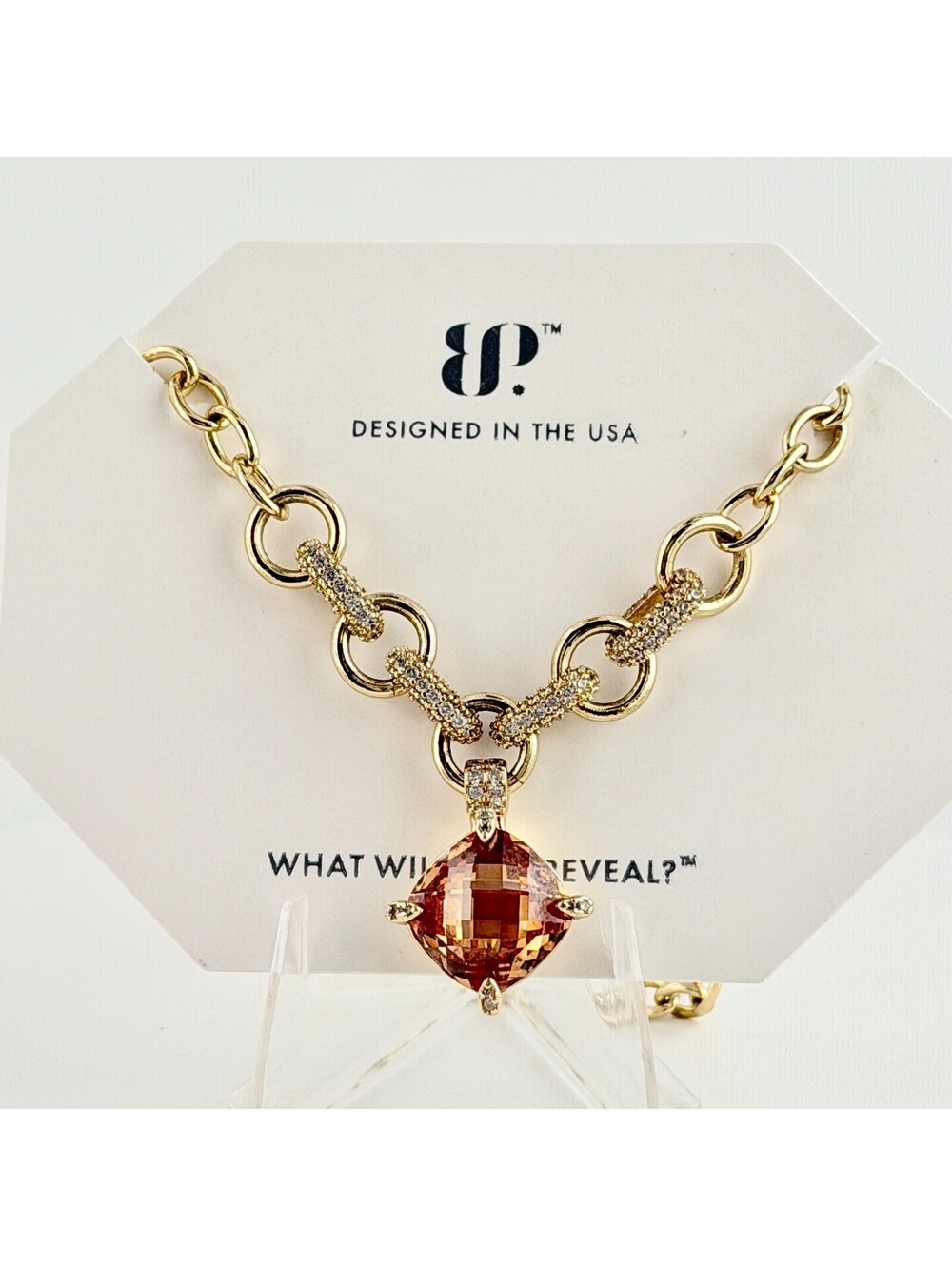Bomb Party November Necklace "Luxe In Love" Amber Topaz on Yellow Gold HTF